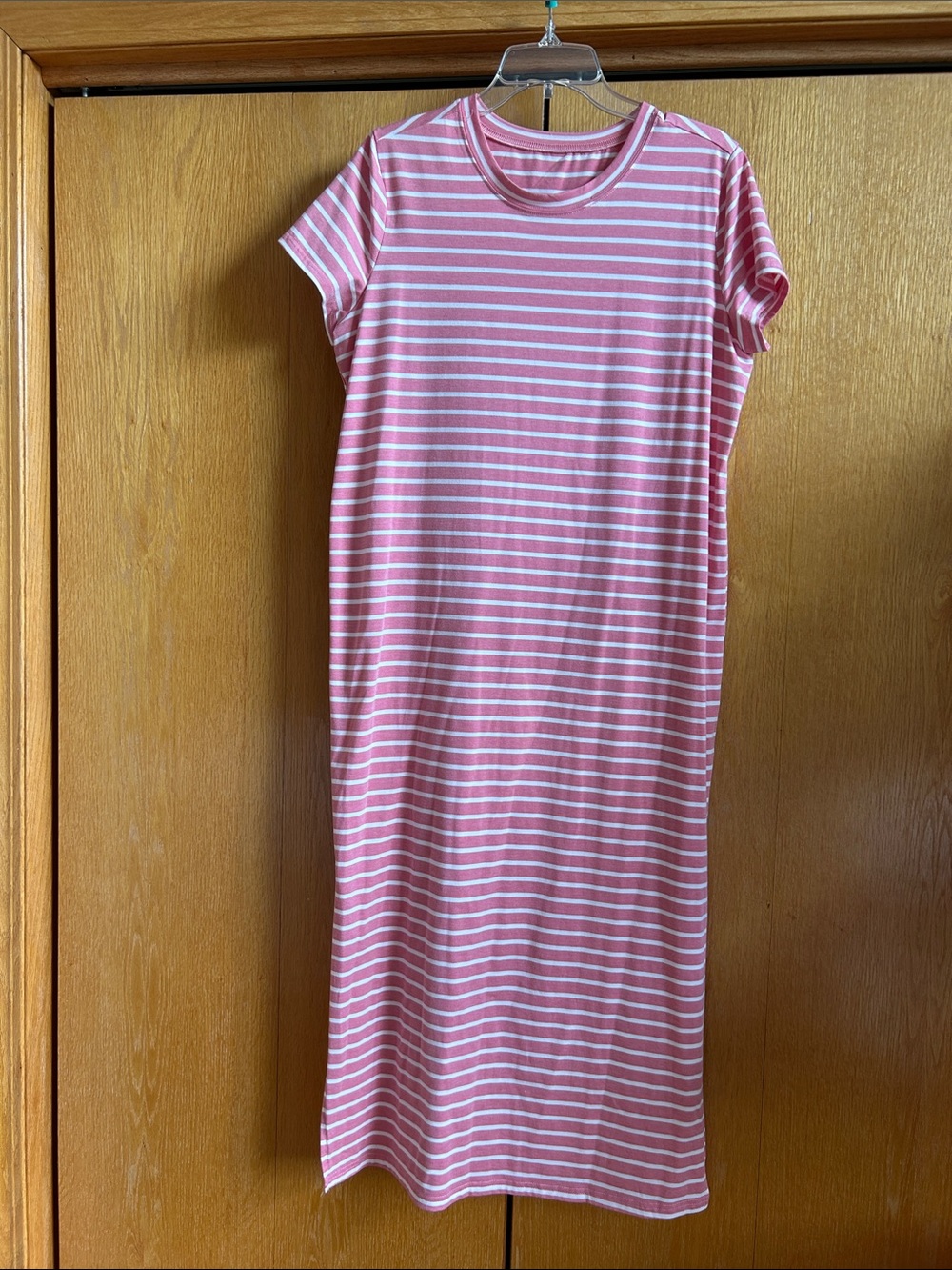 Amazon Pink and White Striped Midi Dress